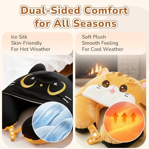 Mewaii Kids Travel Neck Pillow, Airplane Pillow with Cat Hood, Orange — view 4