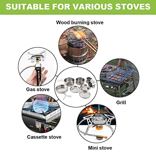 Camping Cookware Mess Kit 8PCS Stainless Steel Cooking Pot and Pan Set with Plates Cups for Outdoor Camping Hiking Backpacking — view 4