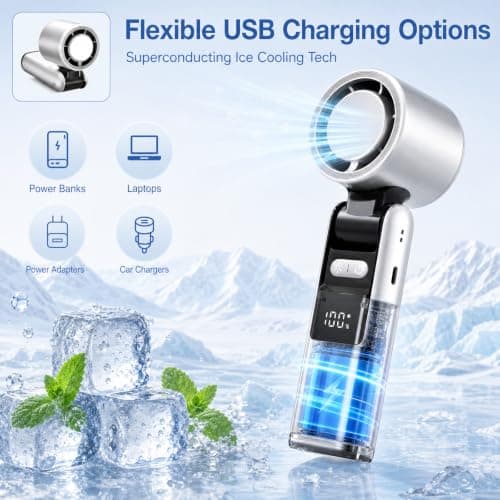 Boyfield Portable Handheld Fan Rechargeable, Mini Hand Fan with 199 Speeds & LED Display, Powerful Turbo Electric Fan for Travel Essentials, Holiday Accessories, Home & Office Cooling — view 2