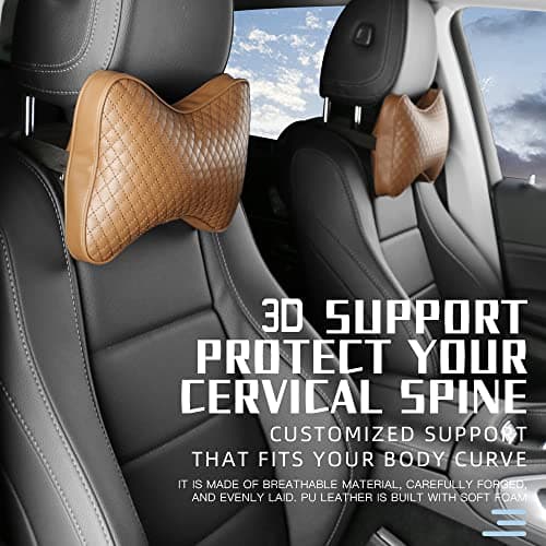 Qirc 2 pieces Car Headrest Pillows, Car Headrest Cushions, Car Leather Neck Support Pillows, Comfortable Soft Universal Car Seat Pillows, Ergonomic Cushion for Auto Driving (Black) — view 6