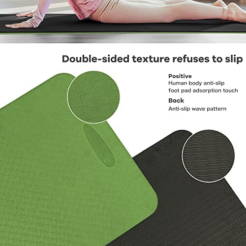ACTIVE FOREVER Yoga Mat for Women men, Non-Slip, Highly stable TPE Exercise Mat With Carrying Straps, Non-deformable Workout Mat for Pilates, Stretching, Home Gym -183 x 61 x 0.6 CM (Green Black) — view 3