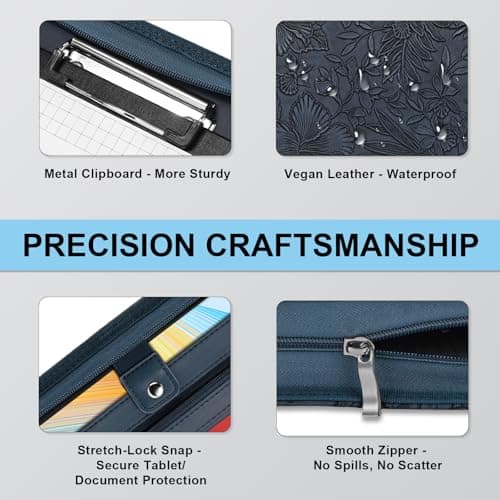 Leathario Portfolio Folder A4, Vegan Leather Conference Folder, 4-Ring Travel Document Holder with 5 5-Part File Dividers, Multi-Pocket Document Folder Organiser, Office Supplies — view 5