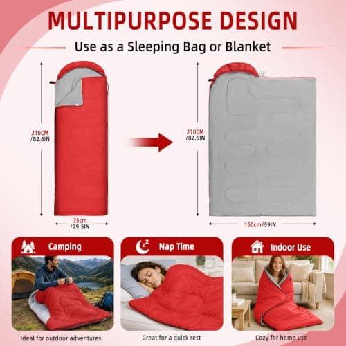 Sleeping Bag for Adults & Kids, Lightweight 3-Season Storage Bag (0.95kg) — view 6