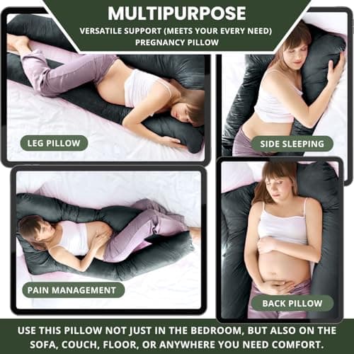 Bedding Home Charcoal 12ft Pregnancy Pillows For Sleeping | U Shaped Maternity Support Full Body Pillow | Cuddle Cushion Side Sleeper Long Pillow for Pregnant Women (12ft U Pillow, Charcoal) — view 4