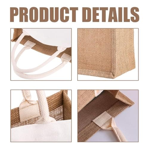 Natural Hessian Tote Bag With Cotton Handles - Reusable Burlap Jute Shopping for Picnic, Travel, Beach and Daily Life — view 4