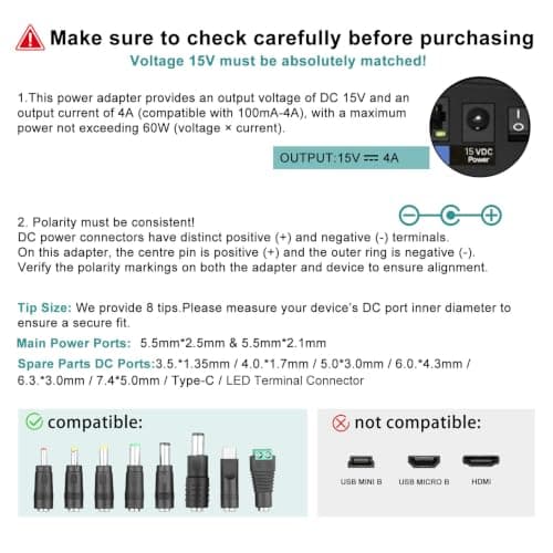 LeTaoXing Universal 15V 4A Power Supply Adapter 60W for Neewer Right Light — view 6