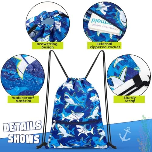 WAWSAM Kids Drawstring Gym Bag with Zippered Pocket String Backpack — view 2