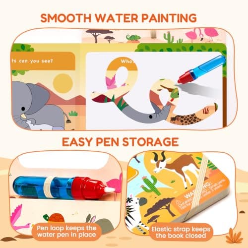 JoyCat Safari Water Colouring Book for Toddlers, 13 Pages No-Mess Painting — view 6