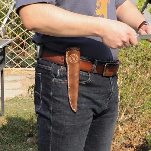 TOURBON Genuine Leather Boning Knife Sheath for Belt Bushcraft Camping Hunting Straight Knife Holster — view 6