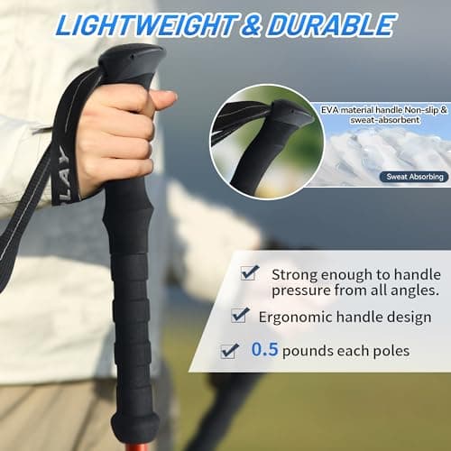 Tenplay Trekking Poles 7075 Aluminum Ultra-Light 0.5LBS, EVA Non-Slip Handle with Quick Lever Lock, Foldable 135cm/53in for Hiking, Mountaineering, Backpacking - Men, Women & Seniors (Green) — view 5
