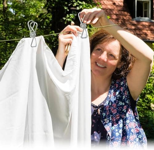 ZIOYANE 10m Retractable Washing Line, Durable Portable Clothesline for Camping Travel Washing Line Adjustable Drying Rope with 20 Clips and 10 Hooks for Indoor/Outdoor Use in The Garden or Bathro — view 6