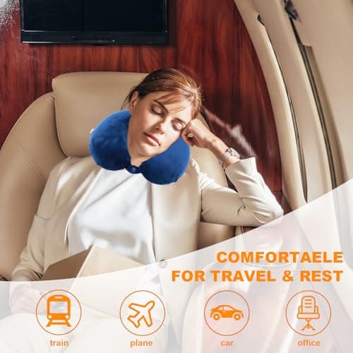 Far win Travel Pillow,100% Pure Memory Foam U Shaped Neck Pillow,Super Lightweight Portable Headrest Great for Airplane, Car,Home,Office,Sleeping (blue) — view 2