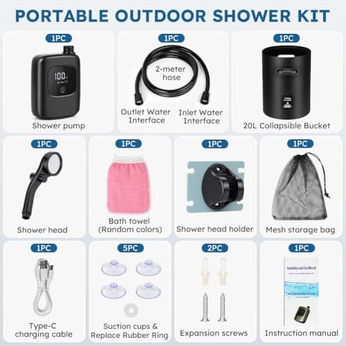 AUAUY Portable Shower for Camping, Shower Pump 3600mAh Rechargeable — view 2