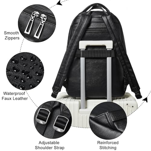 LATMAP 43L Rucksack Bag for Women 13.5" x 10" x 19",Vegan Leather Backpack Ladies Travel Carry-on Bag College Bookbag Work fits 17" Laptop,Black — view 5