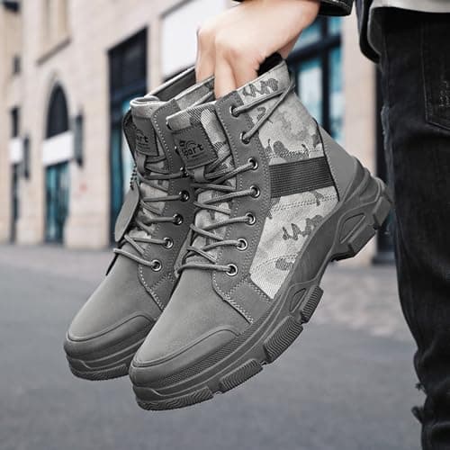 Mens Waterproof Tactical Military Boots - High-Top Hiking Shoes for Outdoor Trekking - Non-Slip Wear Resistant Combat Work Shoes, Camouflage Security Hunting Boots — view 2