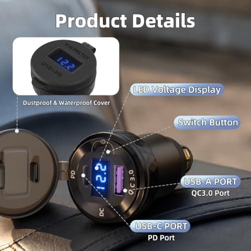 Joinfworld DIN Hella Plug to USB C & USB A Dual USB Charger,Quick Charge — view 2