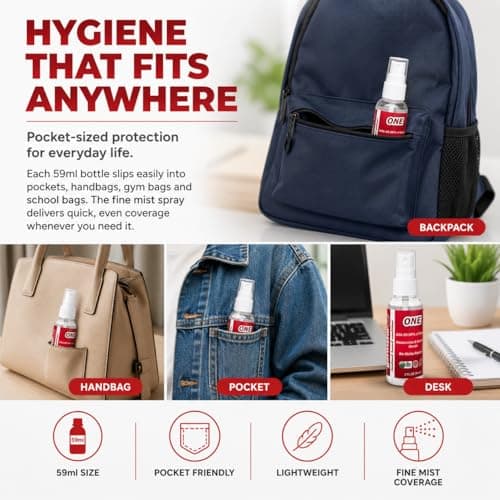 Germstar ONE Hand Sanitiser Spray Bottles 59ml (Pack of 6) | Kills 99.9% of Germs | Alcohol Antibacterial Sanitiser with Spearmint Fragrance | Moisturising Formula | Travel Size Spray Bottles — view 3