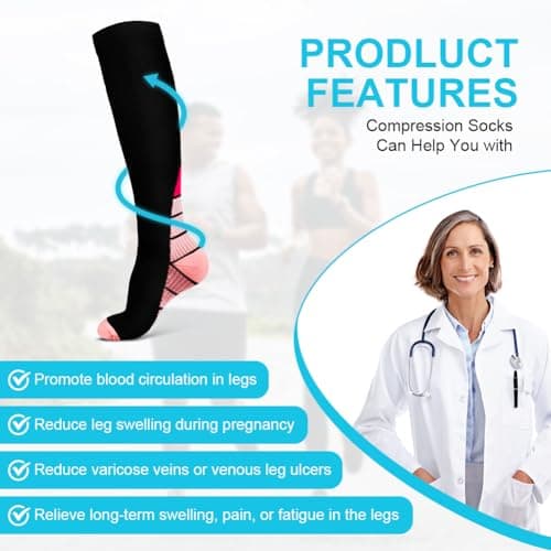 ACWOO Compression Socks for Women & Men, 2 Pairs Best Graduated Stockings Support, Non-Slip Breathable Running Socks for Sports, Flight, Maternity Pregnancy, Nurses, Travel - Boost Stamina & Recovery — view 4