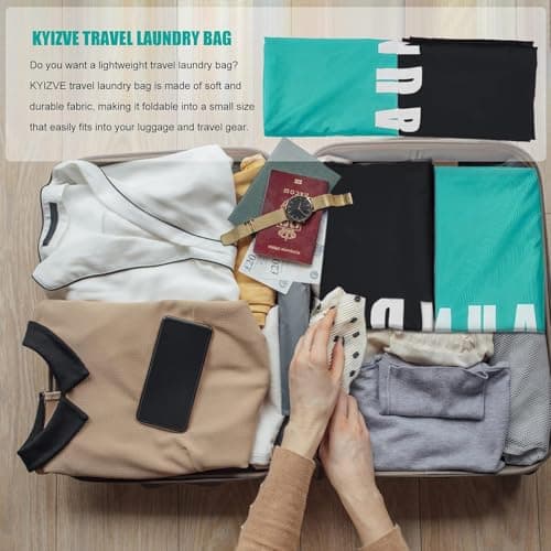 2 Pack Upgrade Extra Large Travel Laundry Bag with Drawstring，24" x 36" Durable Rip-Stop Dirty Clothes Shoulder Bag for Travel, Bathroom Home or Dormitory (Blue Black) — view 4