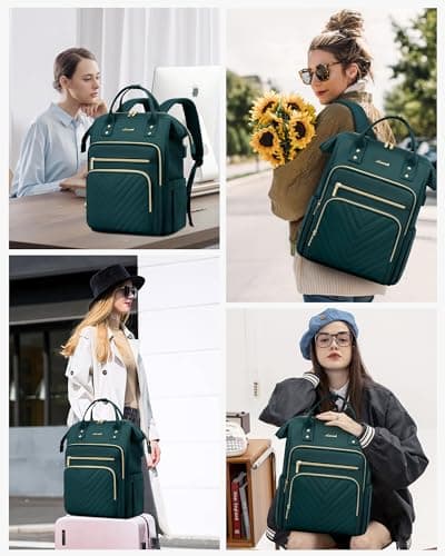 LOVEVOOK Laptop Backpack Womens, 15.6 inch Laptop Rucksack Bag for Women, Large Ladies Backpacks Waterproof School Bags with USB Port, Fashion Daypacks for Uni College Work Travel, Dark Green — view 6