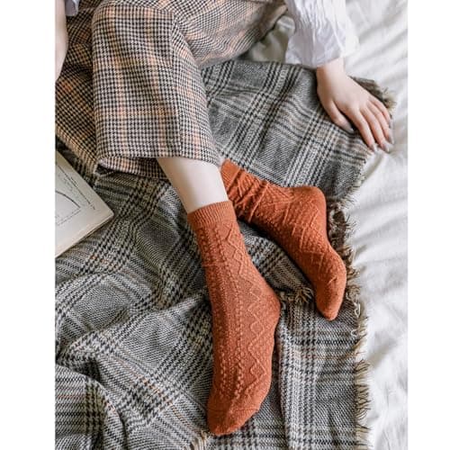 KIXZSAZ 2PCS Thermal Socks Thickened Solid Retro Wool Sock Coldproof Durable Stockings Footwear Winter Travel Birthday, Wine Red — view 6