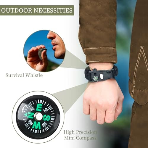 BOSOIRSOU Survival Bracelets 4-Pack | 5-in-1 Paracord Bracelet Set with Fire Starter, Compass & Whistle | Emergency Outdoor Gear for Camping, Hiking — view 4