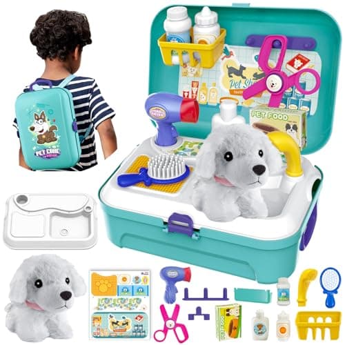 HERSITY Kids Toy Dogs Gifts for 3 Year Olds Girls, Vet Pet Grooming Kit