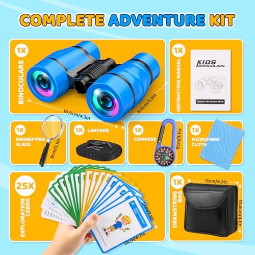 Outdoor Toys for 3-9 Year Old Boys–Binoculars for Kids with Fun 25 Explore Cards,Compass, Magnifying Glass-Garden Games 3-9 Year Old Boys Gifts Birthday Presents-for Football Matches,Hiking Travel — view 3