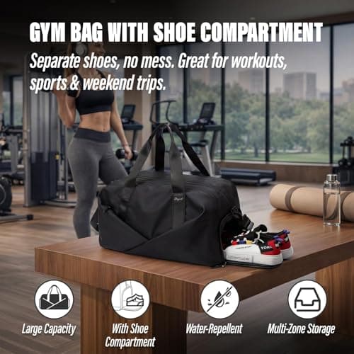 Viiotu Gym Bag with Shoe Compartment, Durable Gym Duffel Bag for Men Women, Large Travel Bag with Wet-Dry Separation, Overnight Weekend Bag for Sports Travel (Black) — view 2