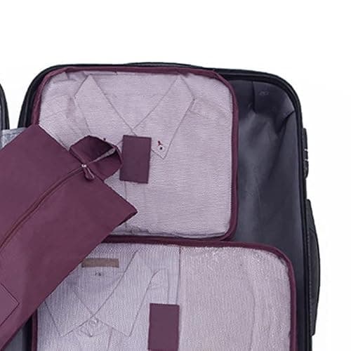7 Set Packing Cubes with Oxford Cloth for Efficient Travel Organization - Grey Luggage Organizers (Maroon)