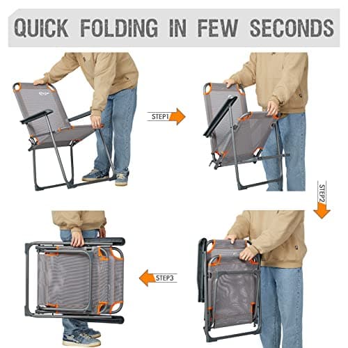 Portal Folding Camping Chair for Adults Set of 2 Mesh Garden Picnic Festival Chair Heavy Duty Foldable Lightweight Hard Armrests High Back Collapsible Beach Fishing Chair Portable Supports 150KG — view 6