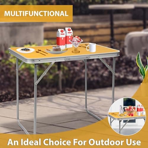 Crystals Foldable Camping Table Portable Lightweight Aluminium Picnic Table - 4 People Compact Garden Table - (70W x 60H x 50D) cm - 50 lb Weight Capacity (Orange) — view 5
