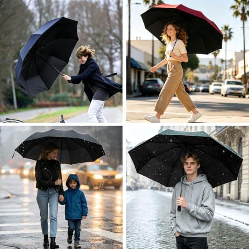 BoomCelocity Foldable Travel Umbrella, Extra Large 125cm Canopy，Black — view 6