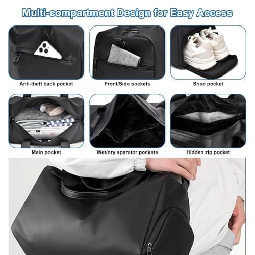 Black Waterproof Sports Bag Gym Bag Duffle with Shoe Compartment — view 5