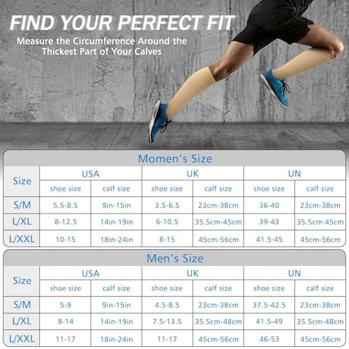 3 Pairs Compression Socks 15-20 mmhg for Men & Women, Support Socks Compression Stockings for Running, Swelling, Nurse, Flight, Nurses,Edema (Black+White+Beige, L/XL) — view 4