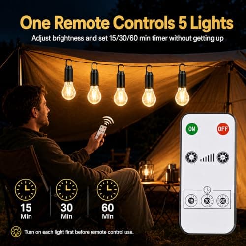 Rechargeable Camping Lights Remote Control,5 Pack Remote Camping Lanterns with 3 Brightness Levels and Timer,USB Waterproof Hanging Tent Lights,Portable Camping Lamps for Tents — view 2
