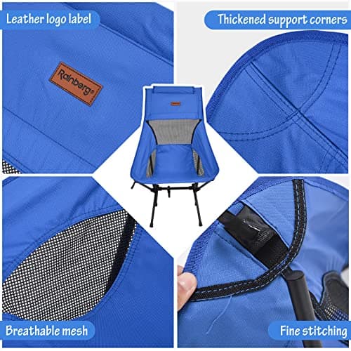 Rainberg Ultra Lightweight High Back Camping Chair, Folding Chair, Camping Chairs for Adults, Foldable Garden Outdoor Picnic BBQ Chairs. (Pack of 1, Blue) — view 4