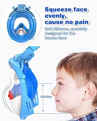 Dancial Snorkel Mask for Kids, 180° Panoramic View Full Face Diving Mask Free Breathing Snorkeling Mask, Safe, Anti-Fog, Anti-Leak Snorkel Set, Dry Top Swimming Mask Gift for Kids 4-12 Blue — view 5