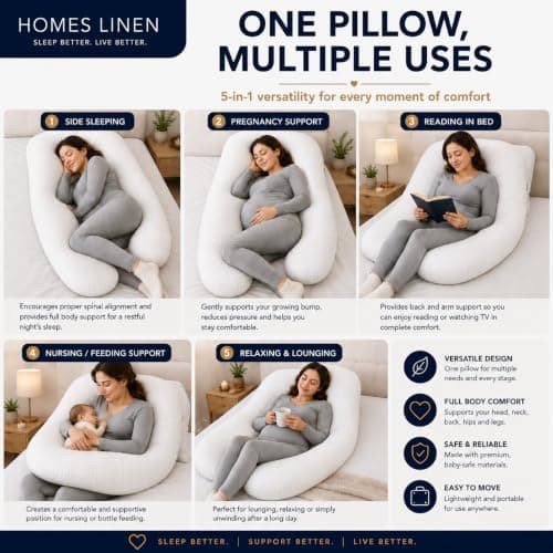 HOMES-LINEN 12 & 9 FT U Shape Long body pillows Pregnancy Pillow & Maternity Pillow U Shaped Large Curled Comfort long cushion body pillow - MADE IN UK (12FT Pillow) — view 5