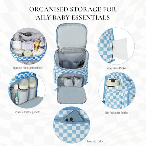 DEFAHN Baby Changing Bag Backpack, Checkered Nappy Bag Backpack with Mat — view 3