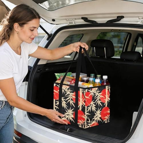 Quteprint Car Trunk Organizer, Japanese Bamboos Moon 600D Oxford Foldable Storage Bag with Handles, 13.0x10.8x10.2in, Portable Collapsible Container for Groceries, Kitchen, Picnic & Travel — view 6