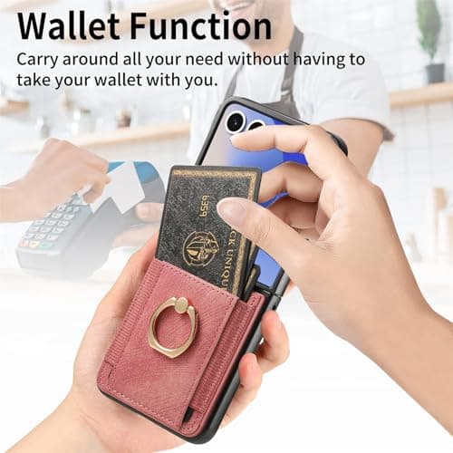 Knoowcase for Samsung Galaxy Z Flip 7 Phone Case Wallet Shockproof Bumper with Ring Holder Card Slots PU Leather Case Anit-Fall Anti-Drop Kickstand Back Cover for Samsung Z Flip 7 Case,Pink — view 3