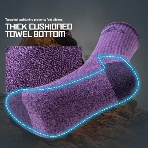Effeet Hiking Socks Women, Anti Blister Ladies Walking Socks, Crew Light Outdoor Sports Socks, Multi Performance Womens Boot Socks, Breathable Cotton Trekking Running Socks 3 Pairs, Multicolor 6-8 — view 4