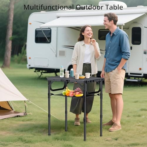 Anbte Folding Camping Table with Storage Net, 3 Adjustable Heights 2ft Aluminum Small Folding table, Lightweight Outdoor table, Portable Handle for Travel, Picnic, Camping, 60cm x 40cm, Pure Black — view 2