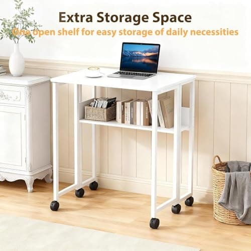 Aptliton Folding Desk, No Assembly Small Computer Desk, 80cm Portable Foldable Table for Small Spaces, Sturdy Home Office Writing Workstation for Bedroom, Study, Students (White) — view 6