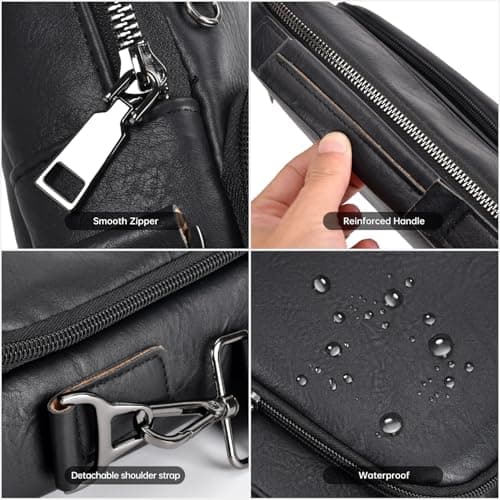 12.9-13 Inch iPad Leather Bag for 2026 2025 13 inch iPad Pro M4 & iPad Air M4 M3 with Magic Keyboard, iPad Pro 12.9, Travel Shoulder Carrying Sleeve Case Handle Bag, Black — view 5
