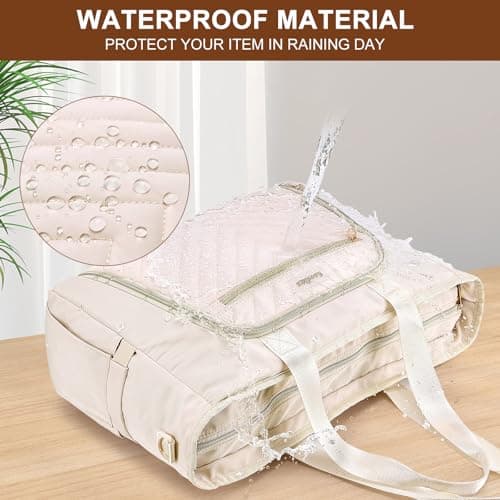 Kuosdaz Teacher Tote Bag for Women 15.6in Laptop Bag Work Bag Nurse Bag, Professional Briefcase Computer Purse Handbag, Large Utility Tote Messenger Shoulder Bag, Beige — view 6