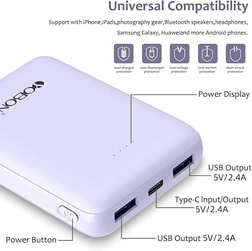 Mini Power Bank Fast Charging 10000mAh Battery Pack USB C Input & Output Portable Charger Portable Battery Bank Compatible with iPhone Smartphones Tablet and More (Purple) — view 4