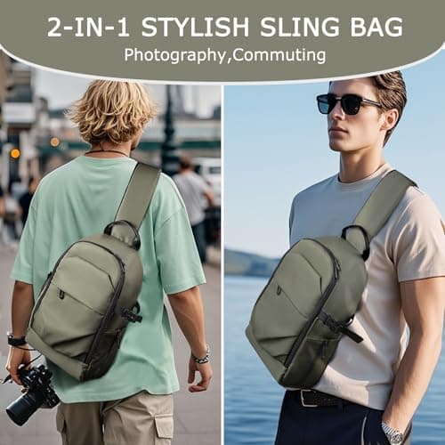 TAAOKA Camera Sling Bag, DSLR/SLR/Mirrorless Camera Backpack Case Shockproof Photography Backpack with Tripod Holder & Removable Modular Inserts Compatible with Canon/Nikon/Sony/Fuji (Green — view 6