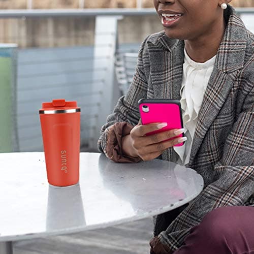 SUNTQ Reusable Coffee Cups Travel - Coffee Travel Mug with Leakproof Lid Stainless Steel Coffee Travel Cup (Tangerine, 18oz/510ml) — view 6